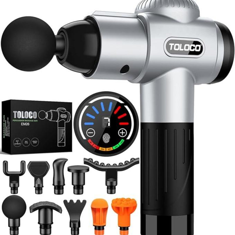 TOLOCO Massage Gun, Muscle Deep Tissue Massage Gun, Percussion Massage Gun with 10 Replacement Heads.