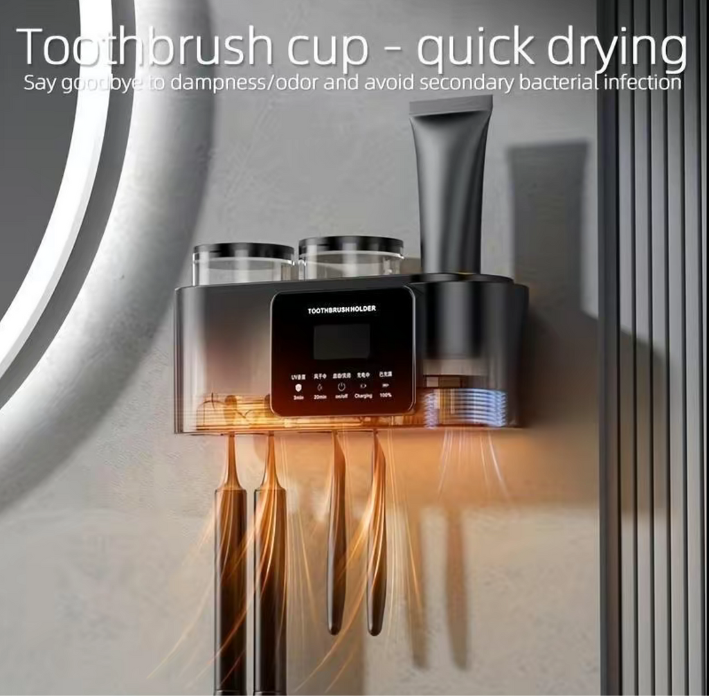 Smart UV Toothbrush Holder – Wall Mounted, 2 Cups