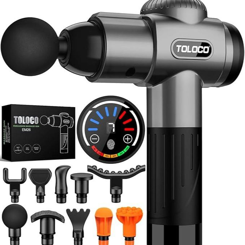 TOLOCO Massage Gun, Muscle Deep Tissue Massage Gun, Percussion Massage Gun with 10 Replacement Heads.