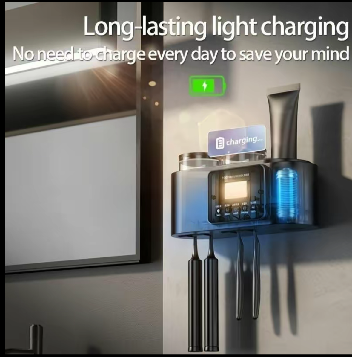 Smart UV Toothbrush Holder – Wall Mounted, 2 Cups