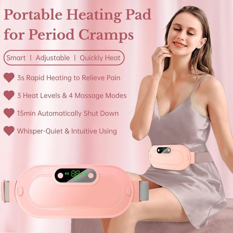 Portable Cordless Heating Pad for Menstrual Cramp Relief with 3 Adjustable Temperatures, 4 Massage Modes, Back and Belly Heat Pad for Women Menstrual Heating Pad Heating Pads