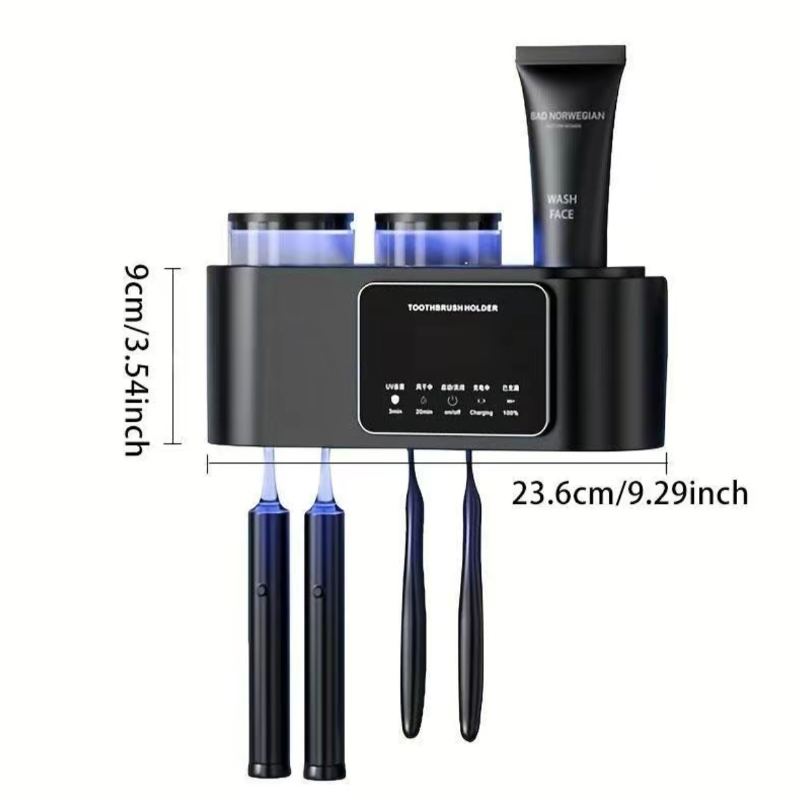 Smart UV Toothbrush Holder – Wall Mounted, 2 Cups