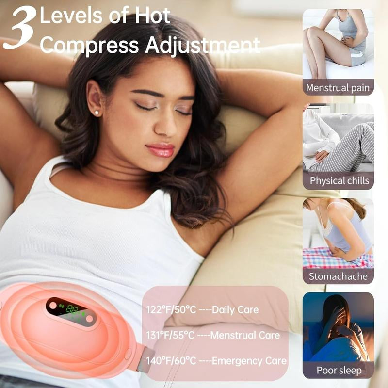 Portable Cordless Heating Pad for Menstrual Cramp Relief with 3 Adjustable Temperatures, 4 Massage Modes, Back and Belly Heat Pad for Women Menstrual Heating Pad Heating Pads