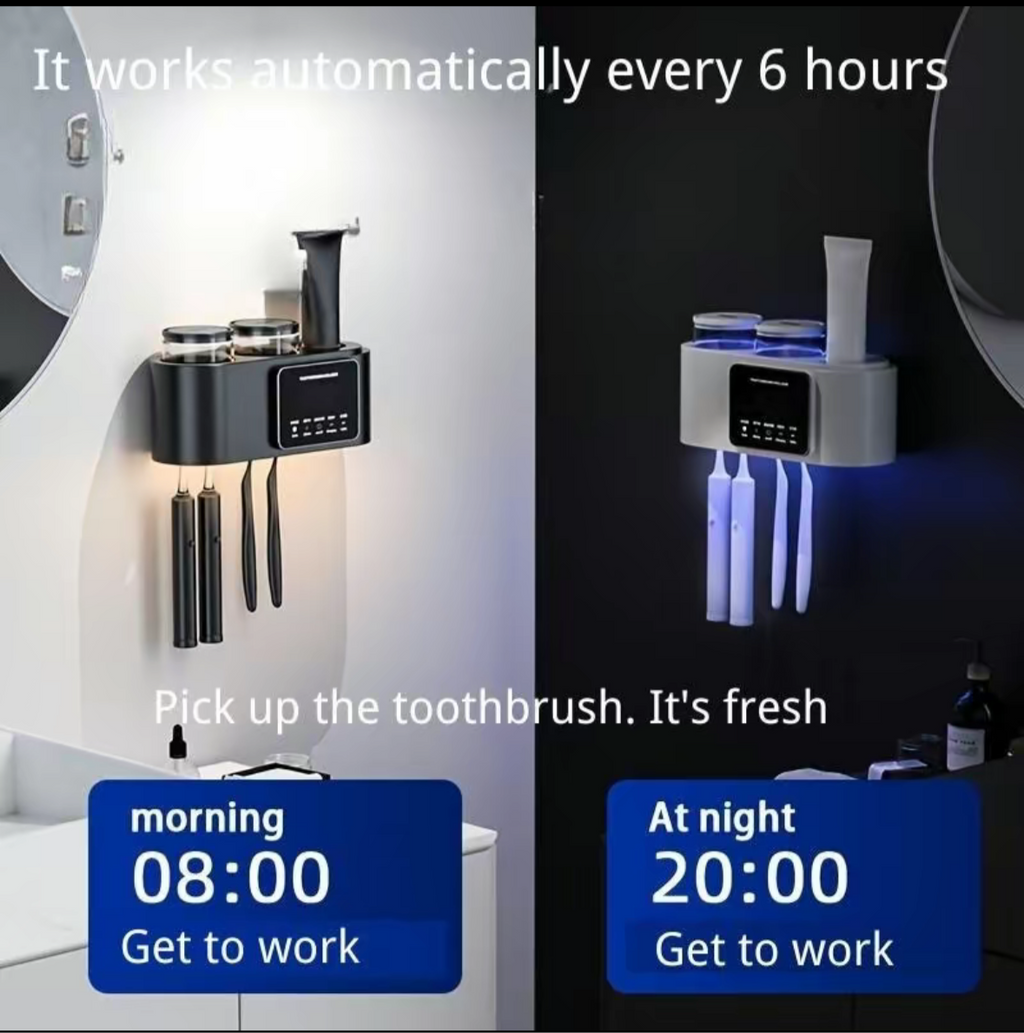Smart UV Toothbrush Holder – Wall Mounted, 2 Cups