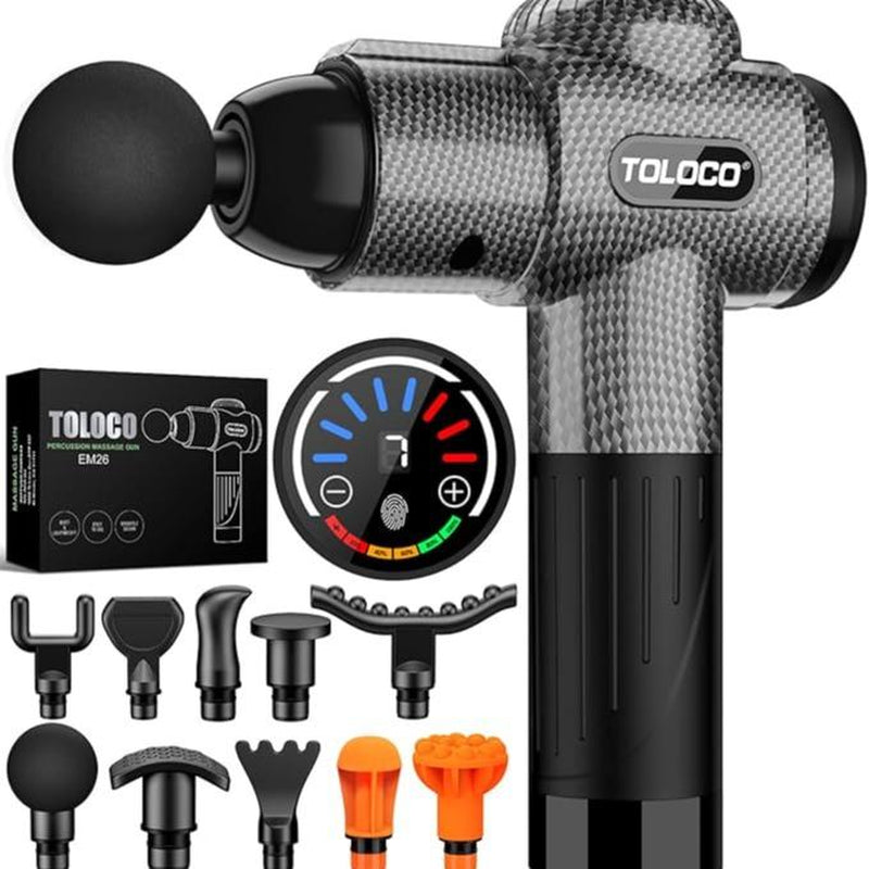 TOLOCO Massage Gun, Muscle Deep Tissue Massage Gun, Percussion Massage Gun with 10 Replacement Heads.