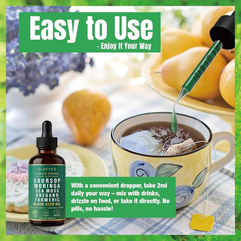 Soursop Bitterness Extract + Seaweed Super Dual-Effect Set | 10-In-1 Drops + 20-In-1 Capsules | Moringa, Turmeric, Black Seed Oil, Ashwagandha | Vegan & Non-Gmo