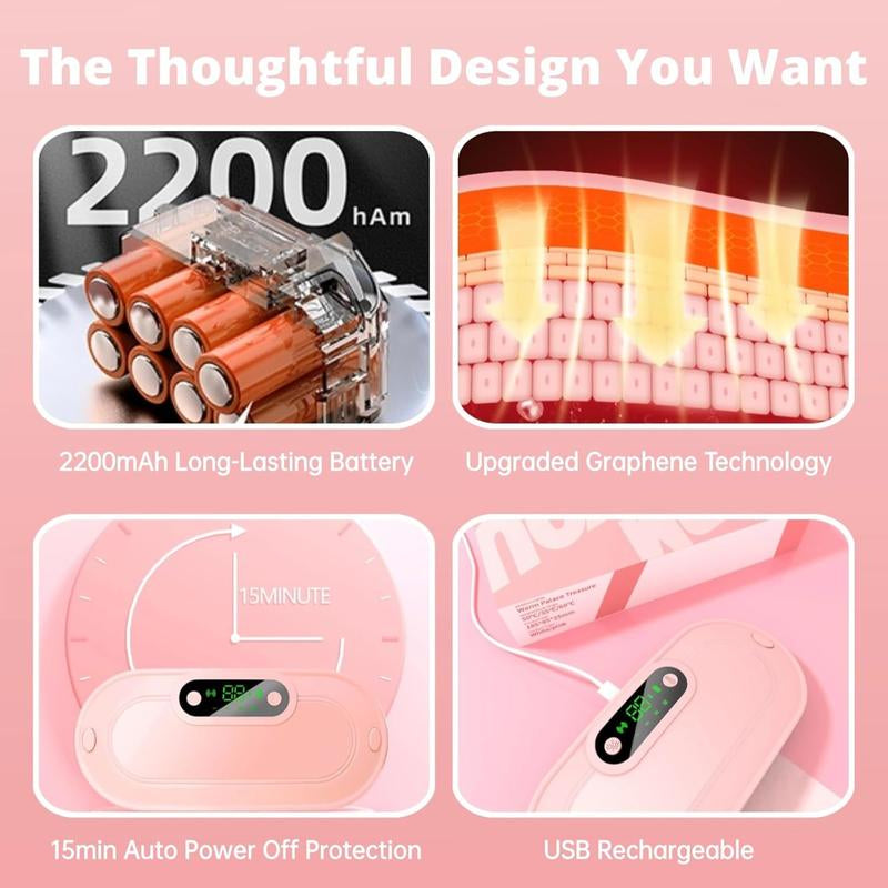 Portable Cordless Heating Pad for Menstrual Cramp Relief with 3 Adjustable Temperatures, 4 Massage Modes, Back and Belly Heat Pad for Women Menstrual Heating Pad Heating Pads