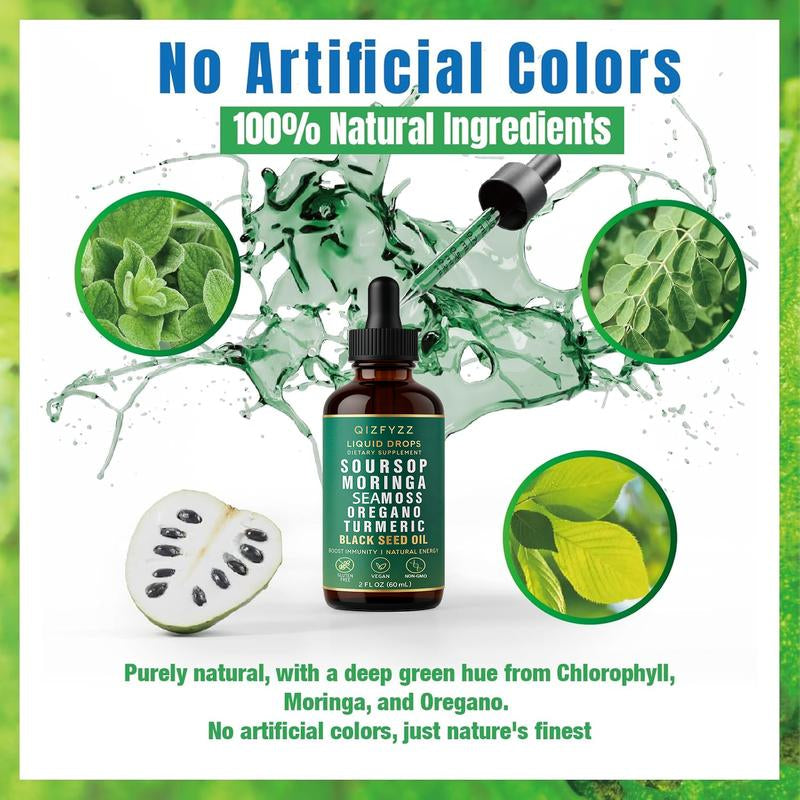 Soursop Bitterness Extract + Seaweed Super Dual-Effect Set | 10-In-1 Drops + 20-In-1 Capsules | Moringa, Turmeric, Black Seed Oil, Ashwagandha | Vegan & Non-Gmo